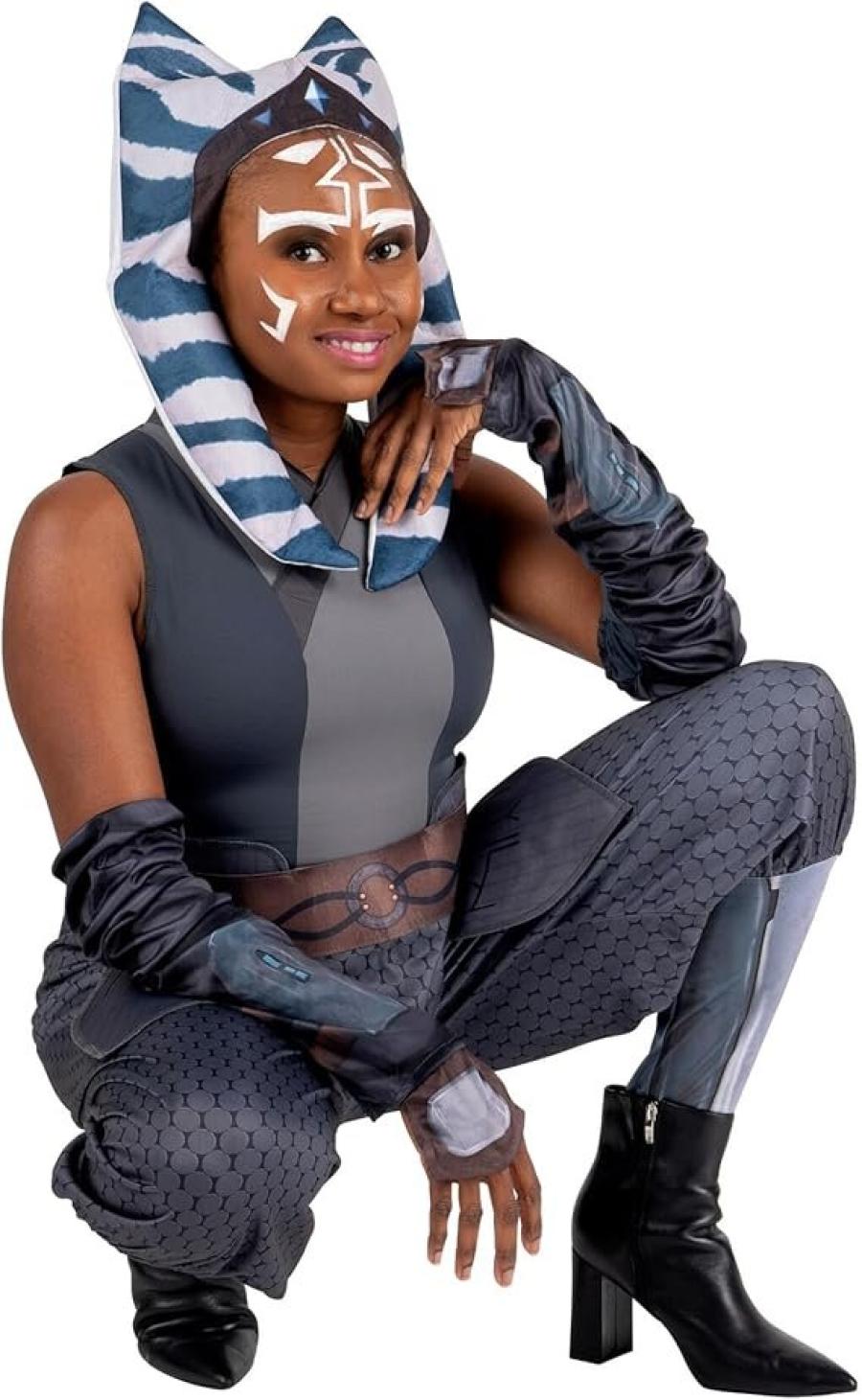STAR WARS Ahsoka Tano Official Adult Costume – Jumpsuit with Waist Belt, Armbands, and Fabric Headpiece | Medium