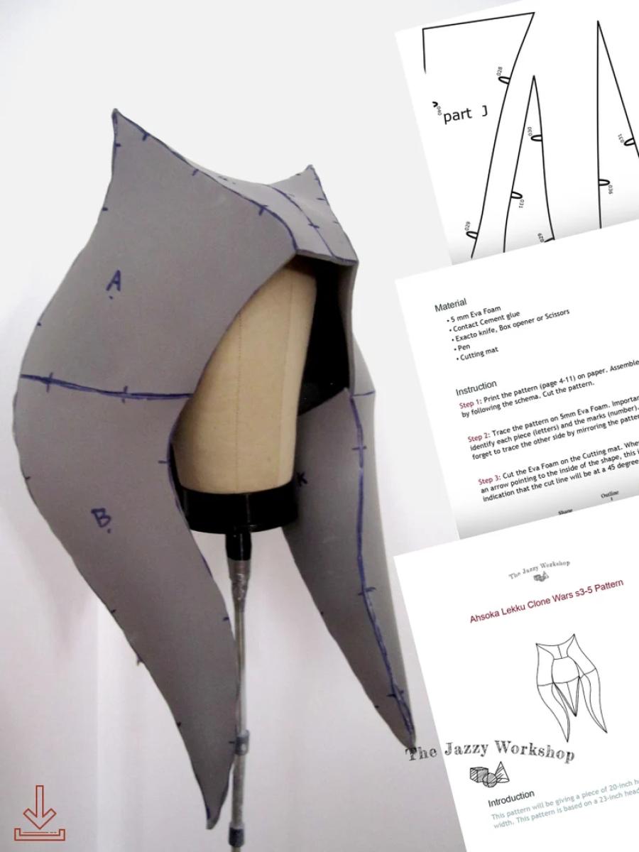 Ashoka animation version tête eva motif mousse dans fichier PDF pour cosplay