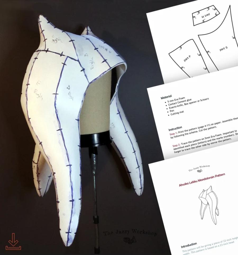 Ashoka head piece EVA foam pattern in PDF file for cosplay
